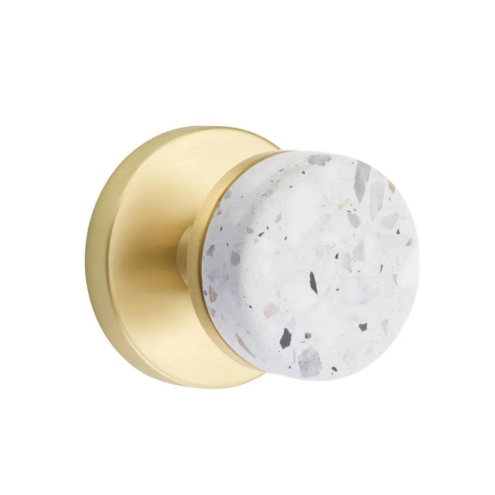 Emtek Select Conical Terrazzo Knob with Disk Rosette Satin Brass