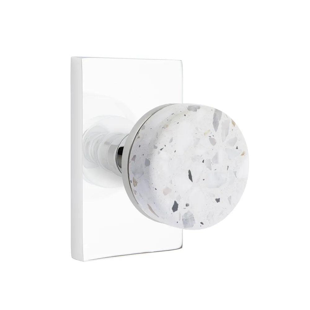 Emtek Select Conical Terrazzo Knob with Modern Rectangular Rosette Polished Chrome