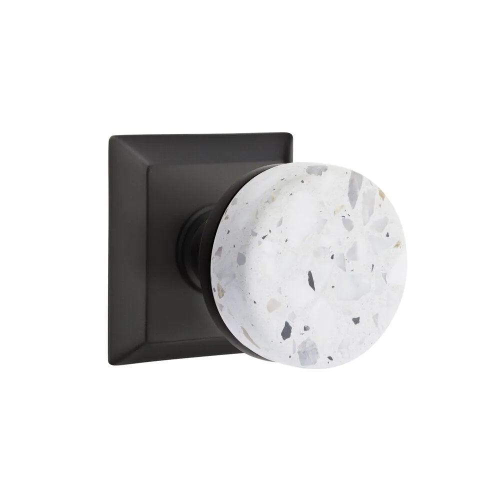 Emtek Select Conical Terrazzo Knob with Quincy Rosette in Flat Black finish