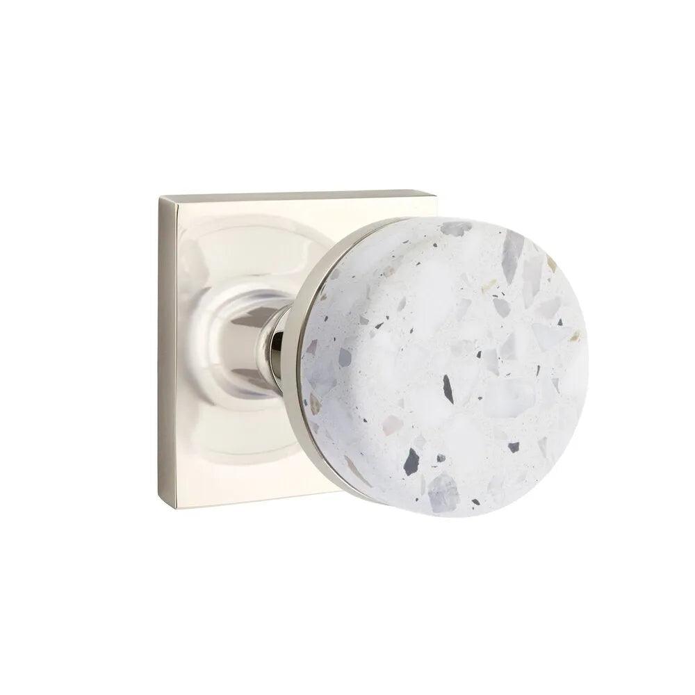 Emtek Select Conical Terrazzo Knob with Square Rosette in Lifetime Polished Nickel finish