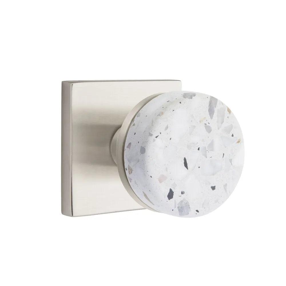Emtek Select Conical Terrazzo Knob with Square Rosette in Satin Nickel finish