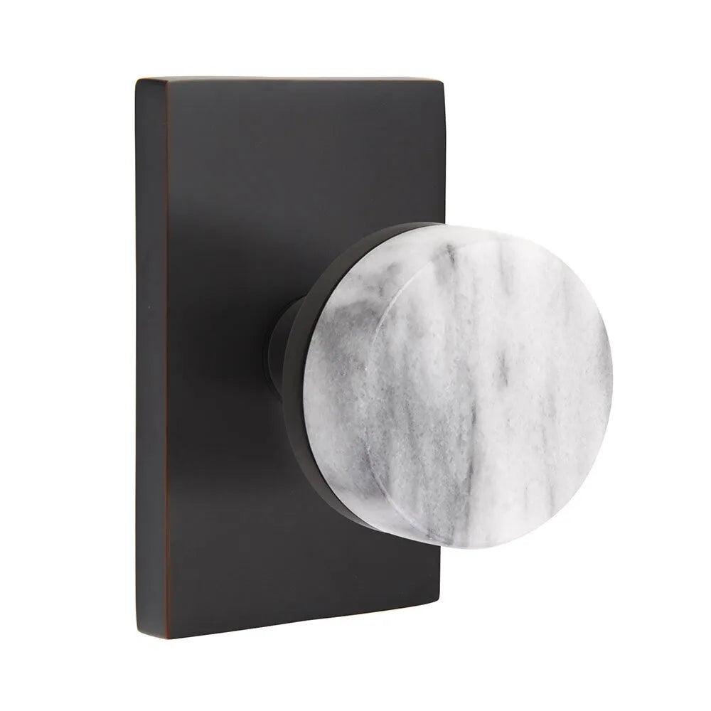 Emtek Select Conical White Marble Knob with Modern Rectangular Rosette Oil Rubbed Bronze