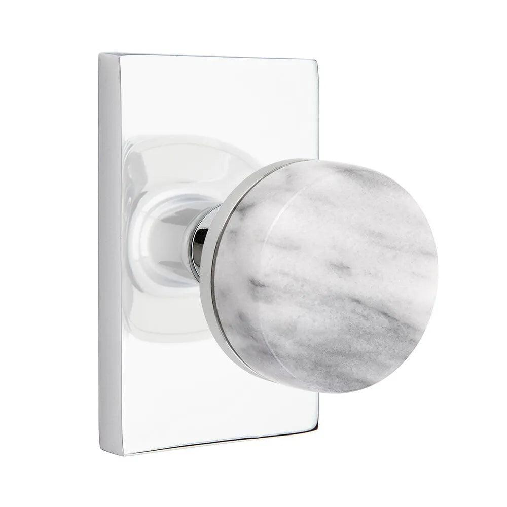 Emtek Select Conical White Marble Knob with Modern Rectangular Rosette Polished Chrome