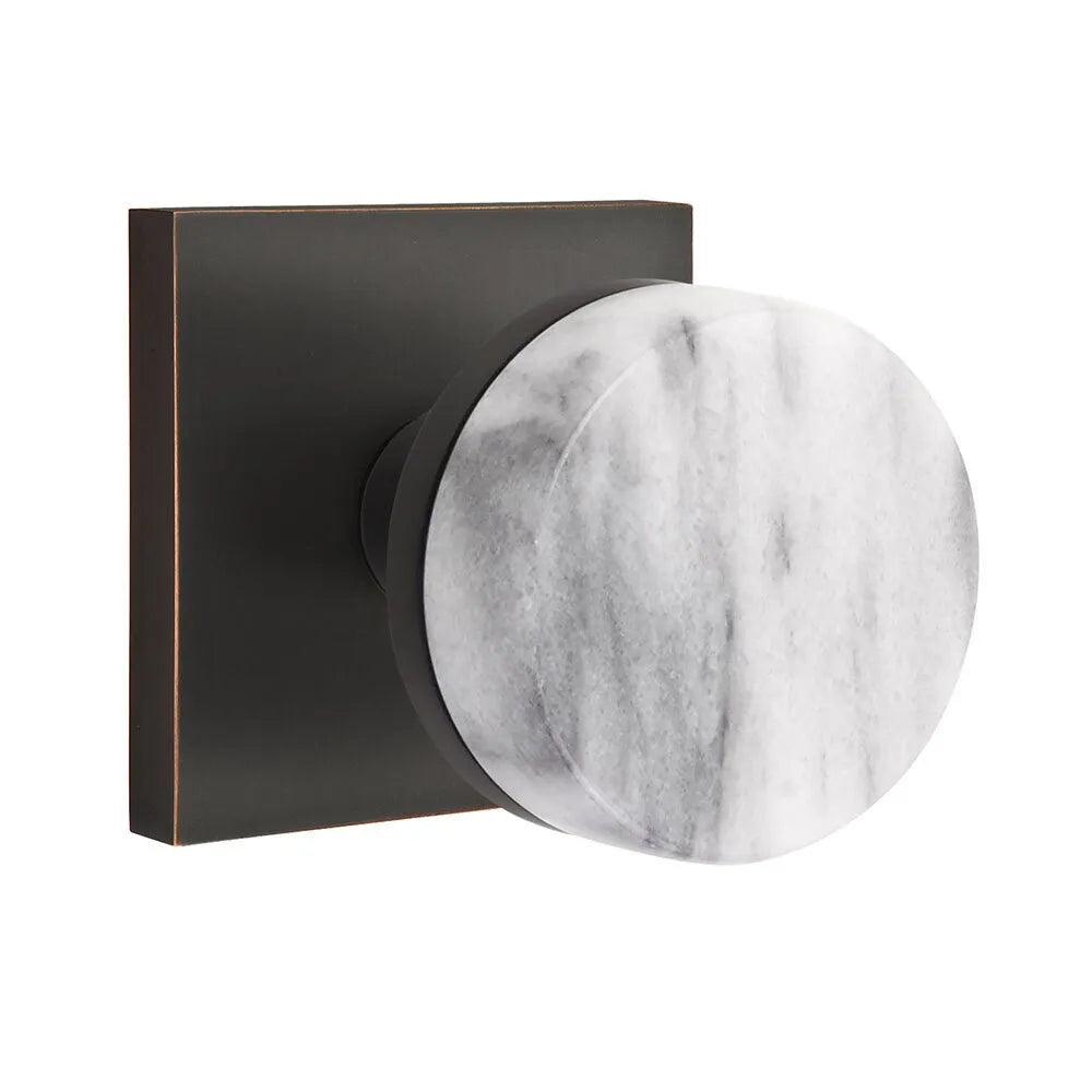 Emtek Select Conical White Marble Knob with Square Rosette in Oil Rubbed Bronze finish