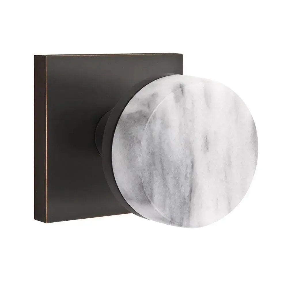 Emtek Select Conical White Marble Knob with Square Rosette in Oil Rubbed Bronze finish
