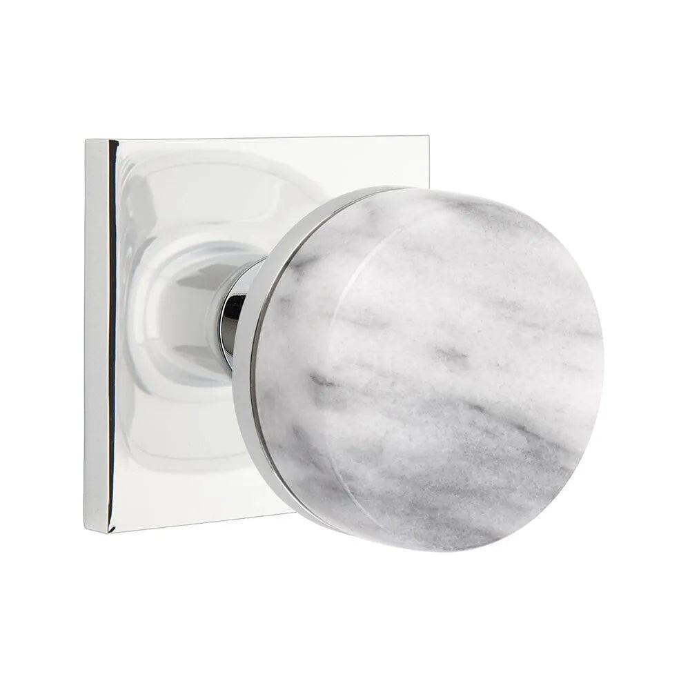 Emtek Select Conical White Marble Knob with Square Rosette in Polished Chrome finish