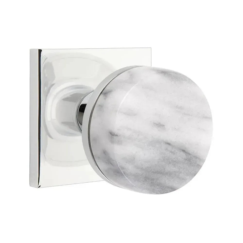Emtek Select Conical White Marble Knob with Square Rosette in Polished Chrome finish