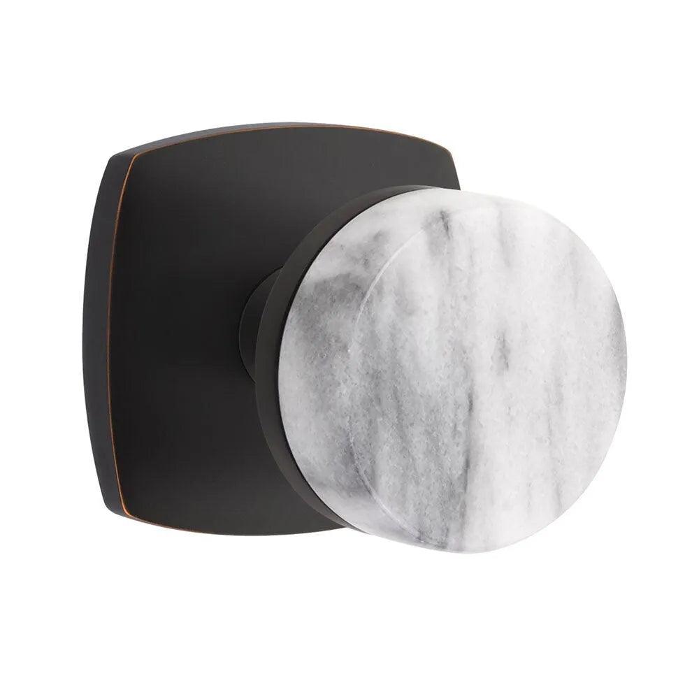 Emtek Select Conical White Marble Knob with Urban Modern Rosette in Oil Rubbed Bronze finish