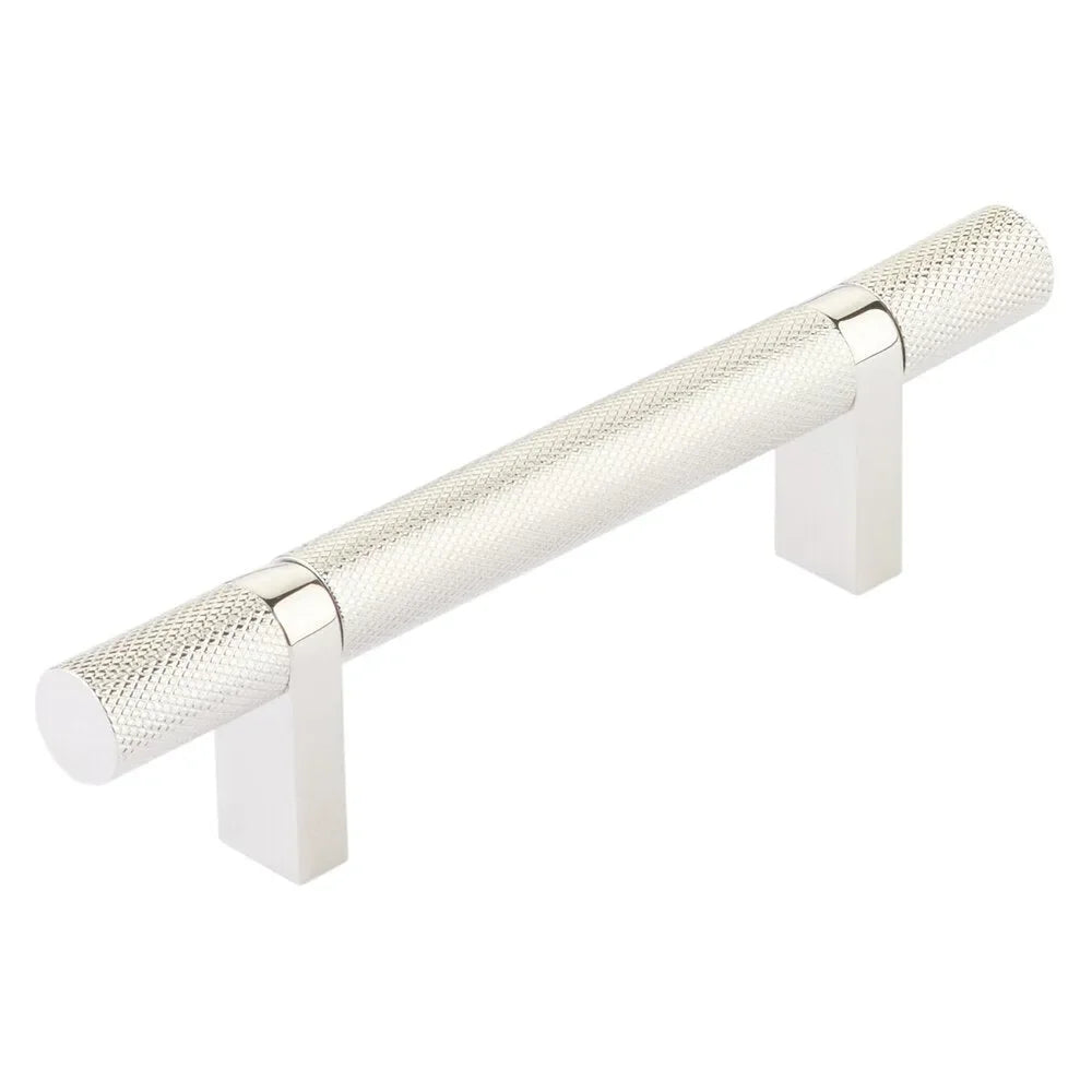The Emtek Select Knurled Cabinet Bar Pull, 3 1/2" C-to-C in Lifetime Polished Nickel finish