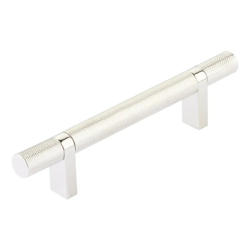 The Emtek Select Knurled Cabinet Bar Pull, 4" C-to-C in Lifetime Polished Nickel finish