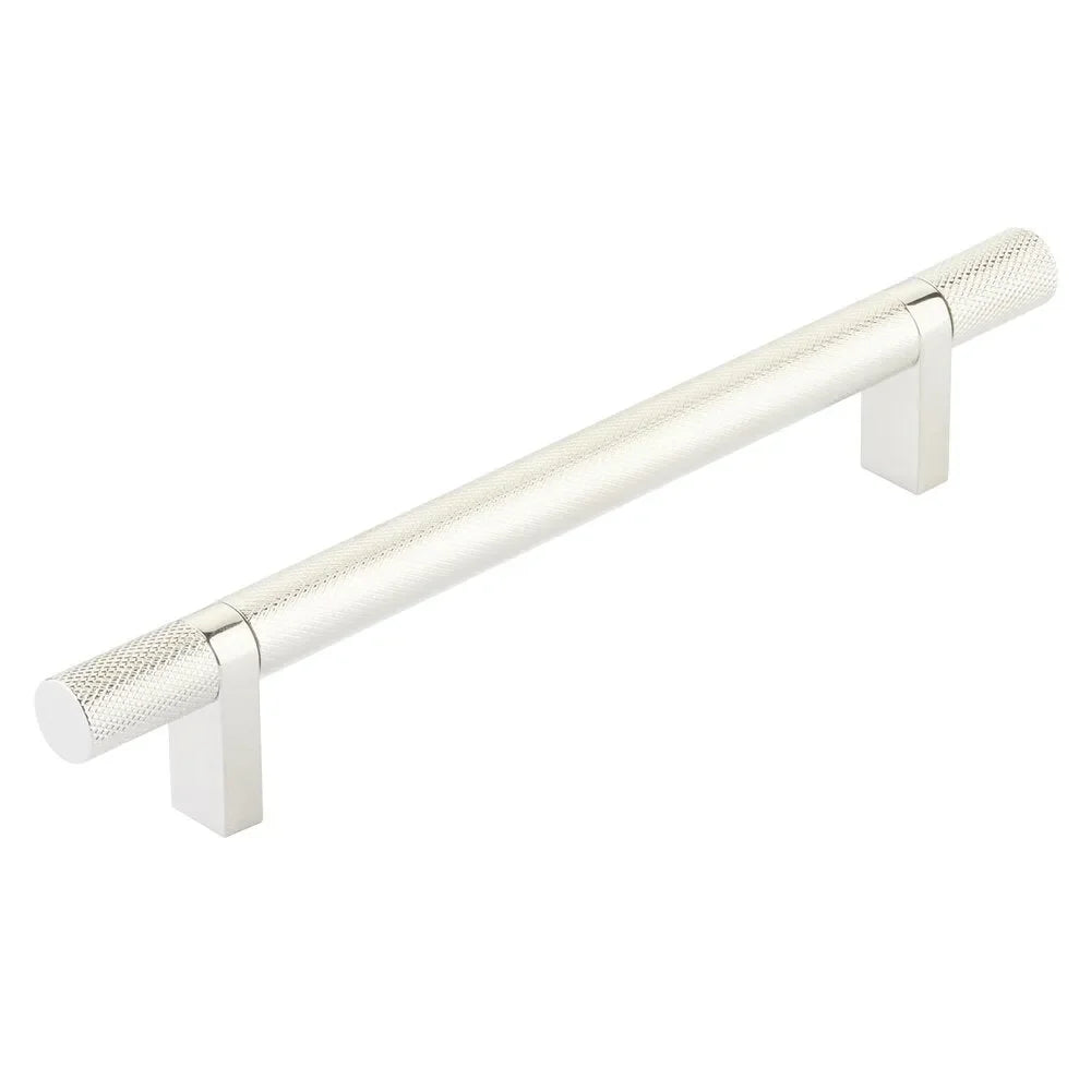 The Emtek Select Knurled Cabinet Bar Pull, 6" C-to-C in Lifetime Polished Nickel finish