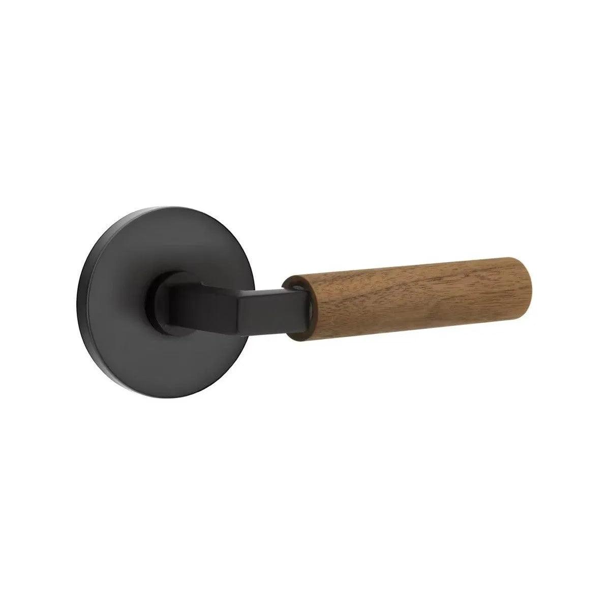 Emtek Select L-Square Dark Walnut Lever with Disk Rosette Flat Black