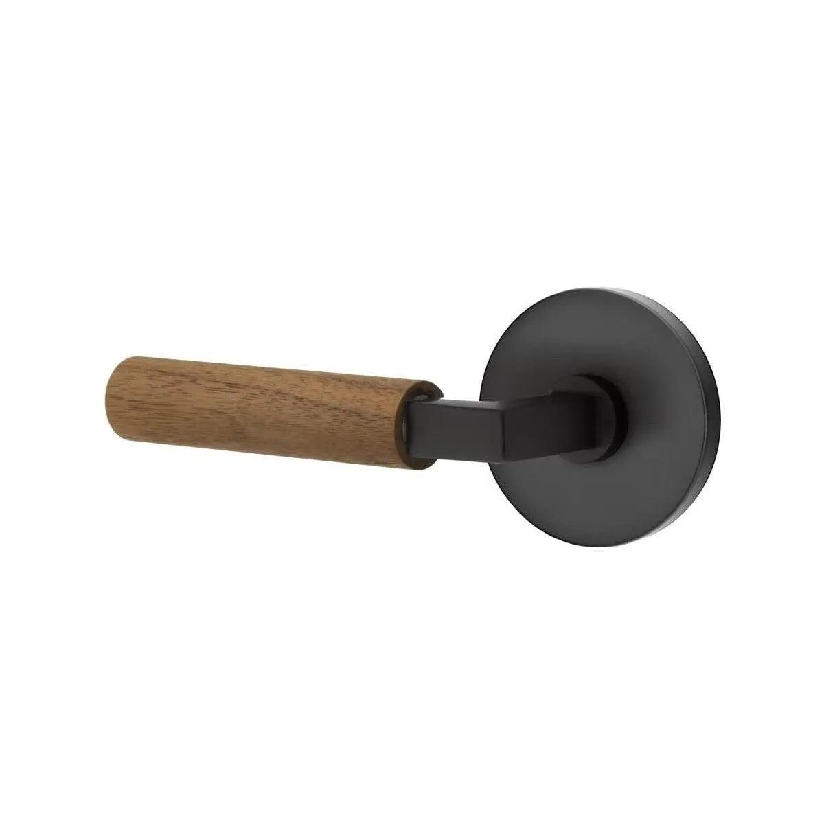 Emtek Select L-Square Dark Walnut Lever with Disk Rosette Flat Black