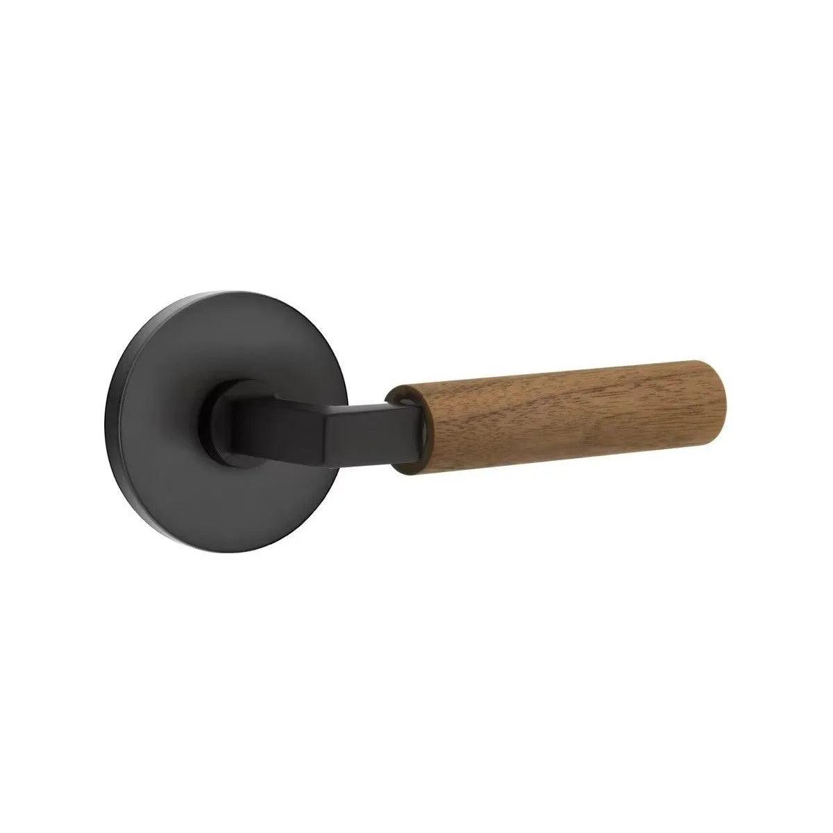 Emtek Select L-Square Dark Walnut Lever with Disk Rosette Flat Black