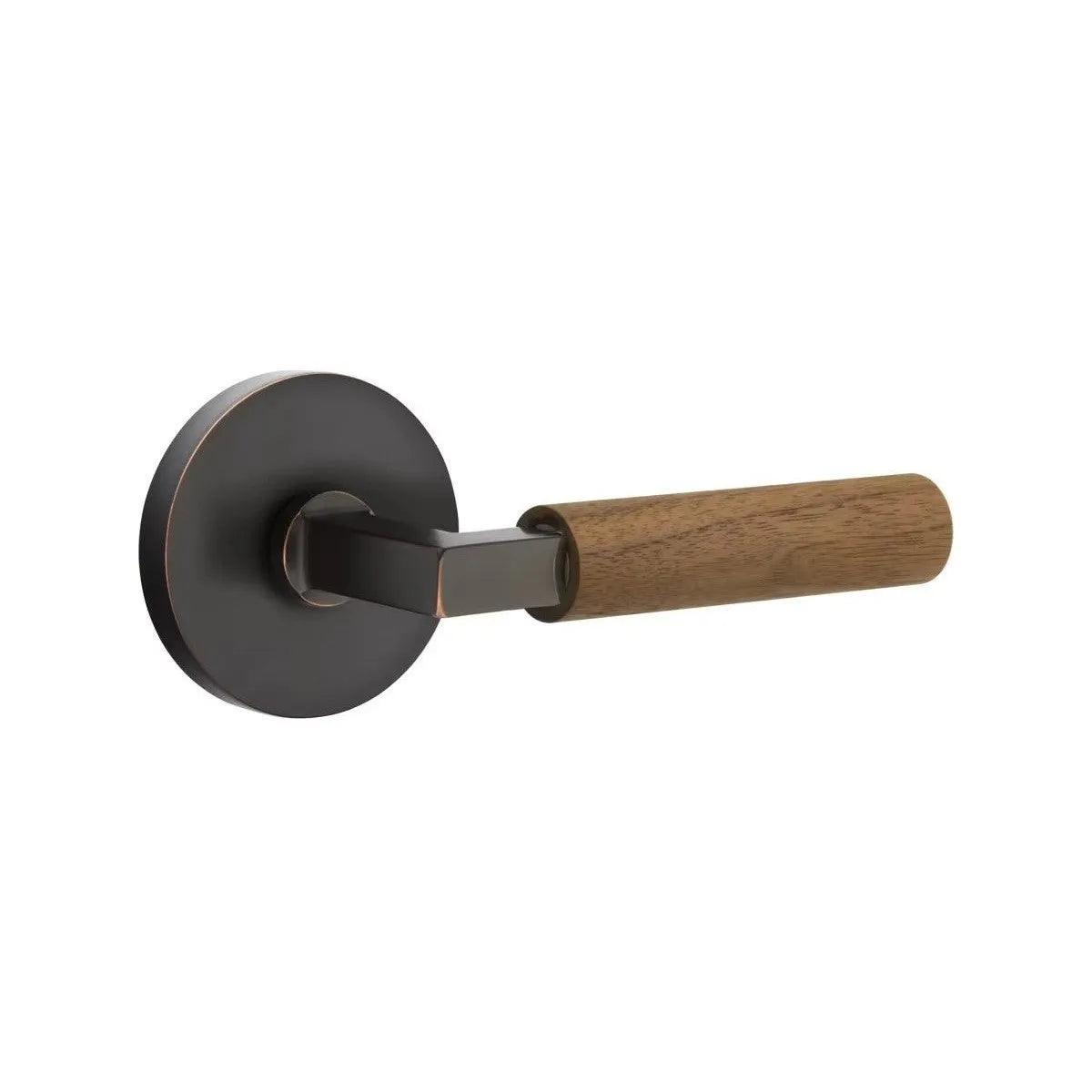 Emtek Select L-Square Dark Walnut Lever with Disk Rosette Oil Rubbed Bronze