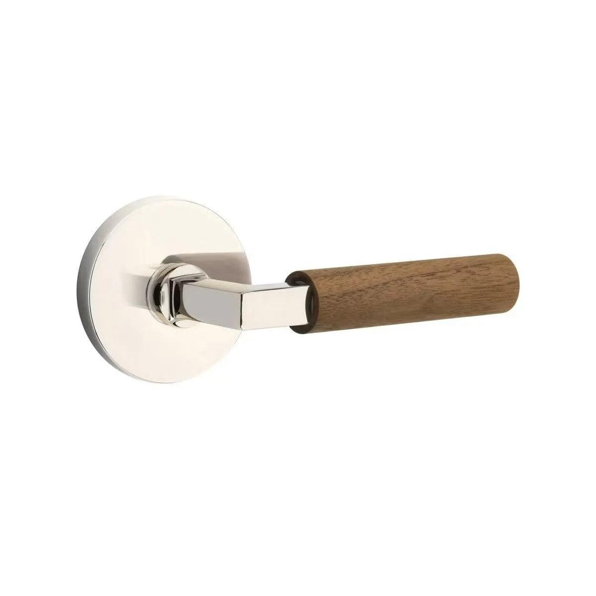 Emtek Select L-Square Dark Walnut Lever with Disk Rosette Polished Nickel