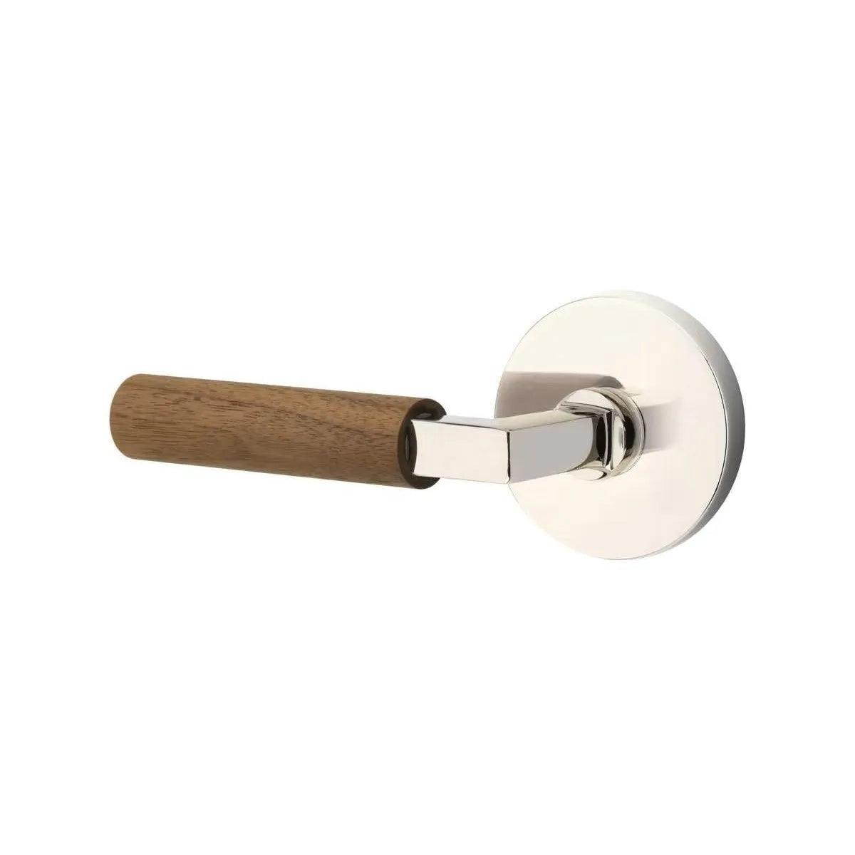 Emtek Select L-Square Dark Walnut Lever with Disk Rosette Polished Nickel