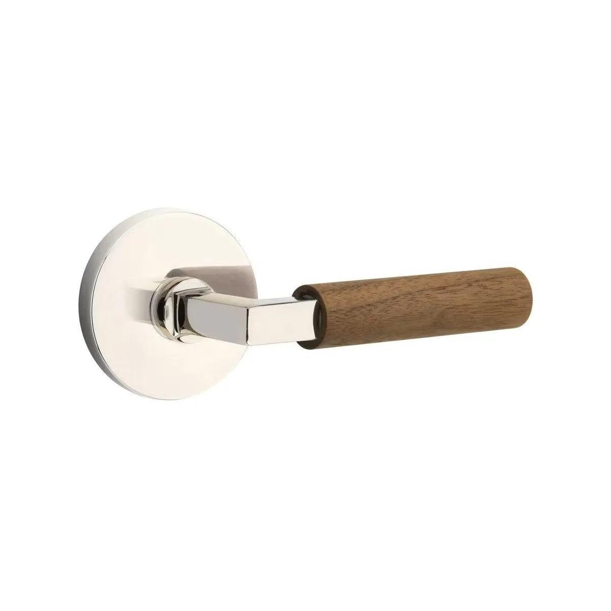Emtek Select L-Square Dark Walnut Lever with Disk Rosette Polished Nickel