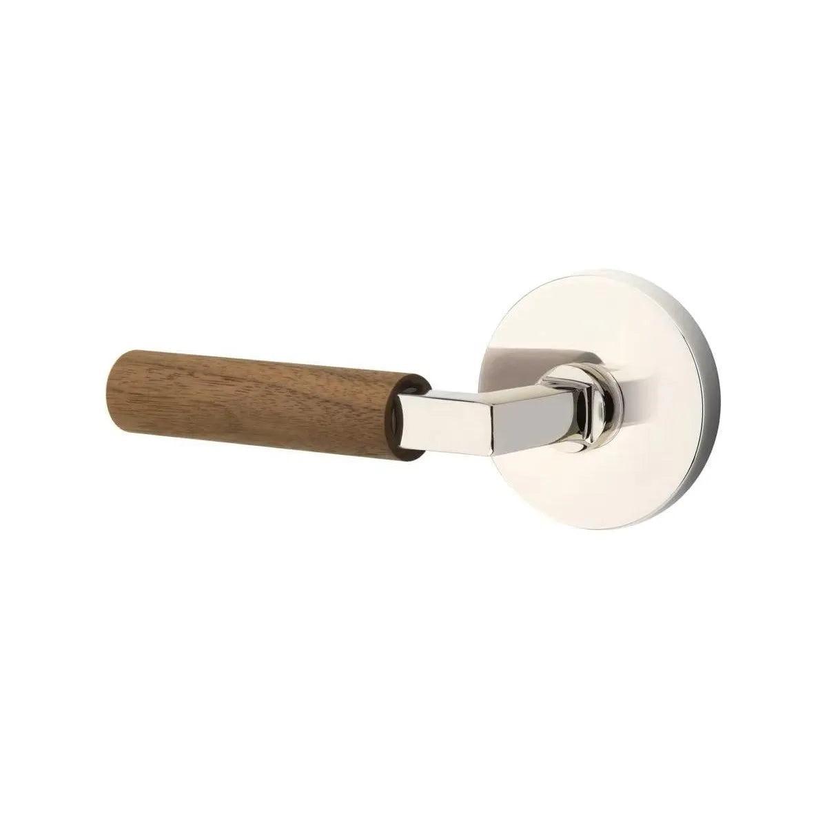 Emtek Select L-Square Dark Walnut Lever with Disk Rosette Polished Nickel