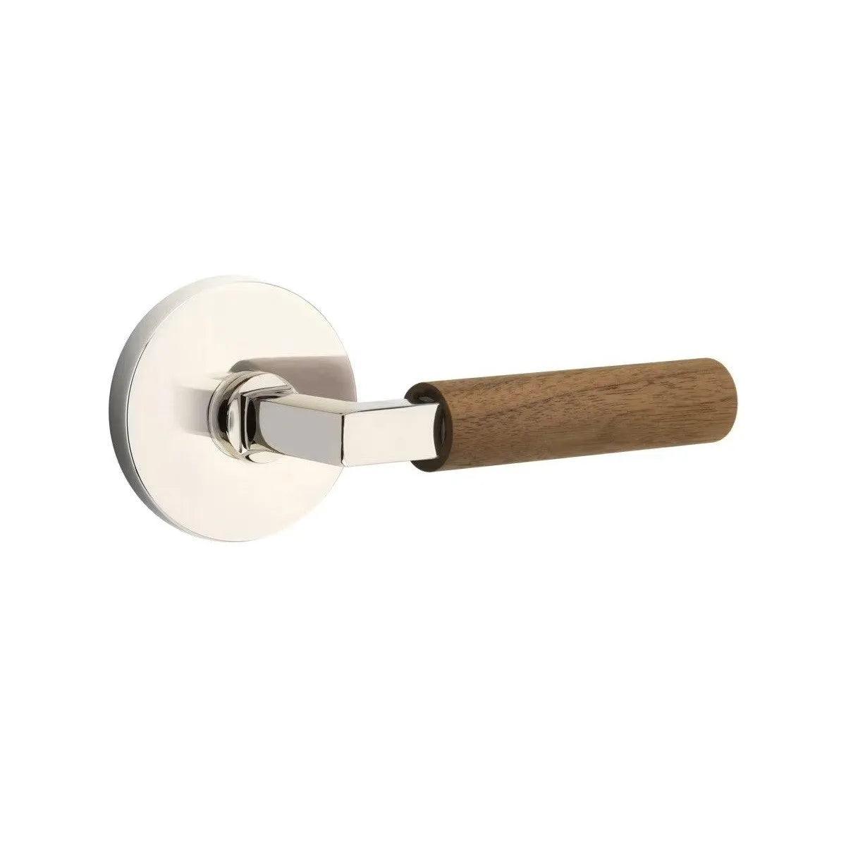 Emtek Select L-Square Dark Walnut Lever with Disk Rosette Polished Nickel