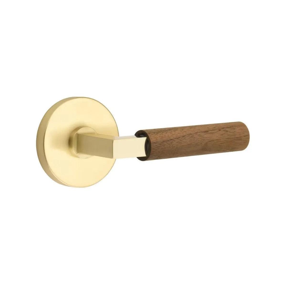 Emtek Select L-Square Dark Walnut Lever with Disk Rosette Satin Brass