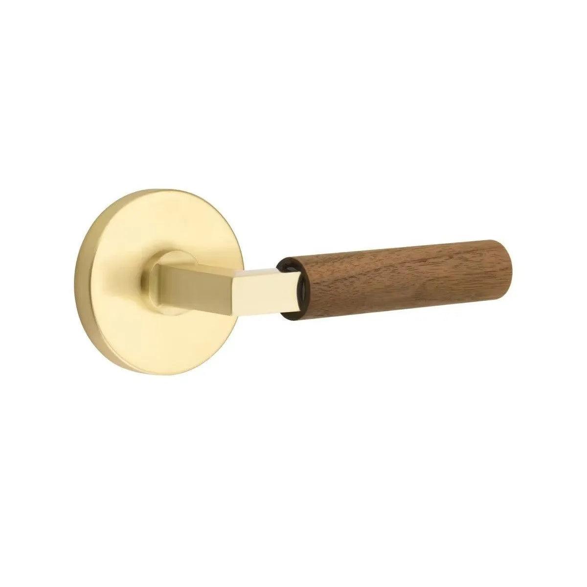 Emtek Select L-Square Dark Walnut Lever with Disk Rosette Satin Brass