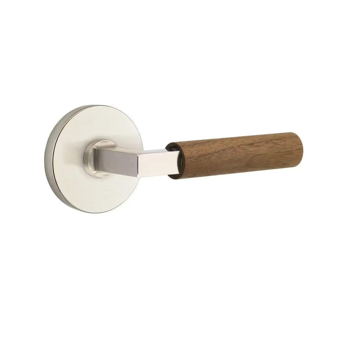 Emtek Select L-Square Dark Walnut Lever with Disk Rosette Satin Nickel