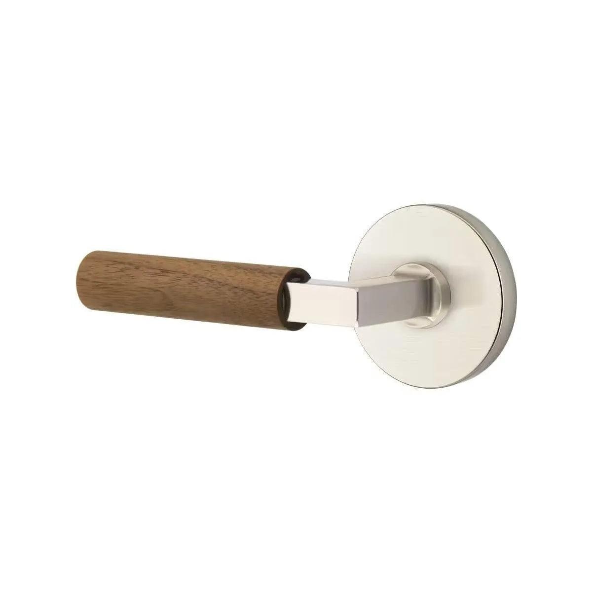 Emtek Select L-Square Dark Walnut Lever with Disk Rosette Satin Nickel