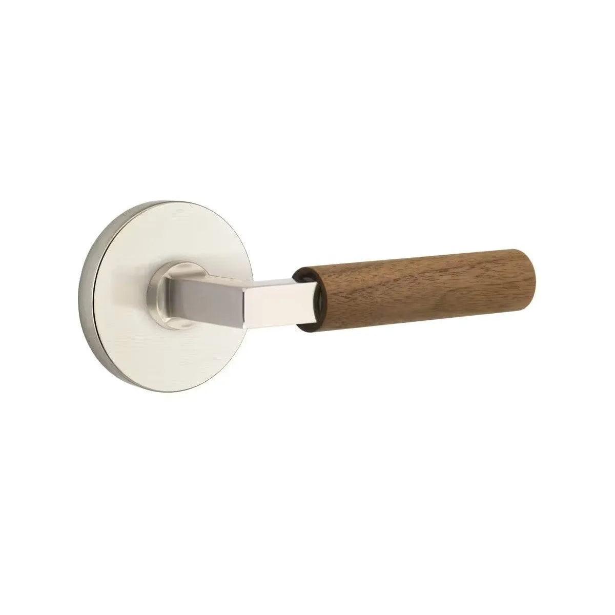 Emtek Select L-Square Dark Walnut Lever with Disk Rosette Satin Nickel