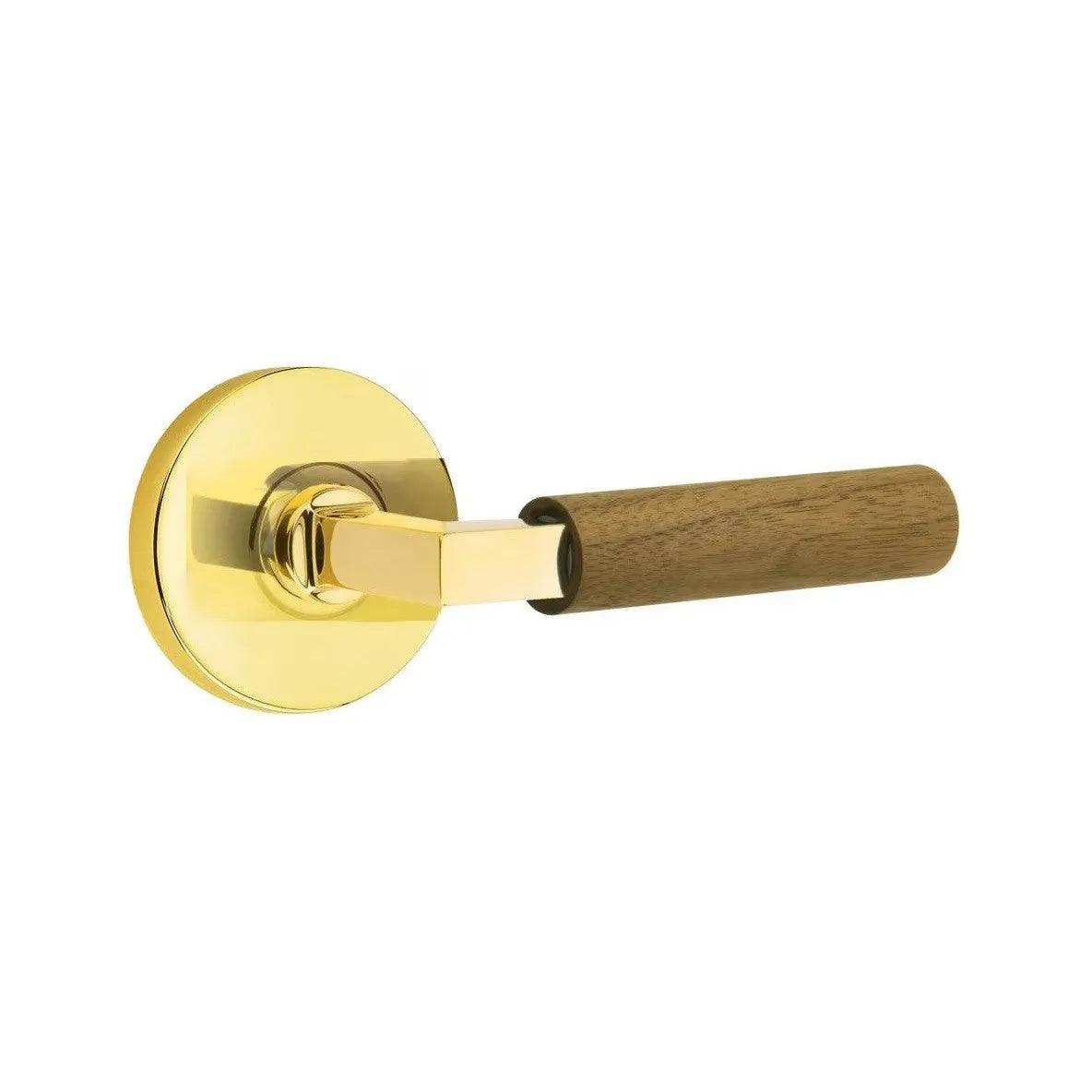 Emtek Select L-Square Dark Walnut Lever with Disk Rosette Unlacquered Brass