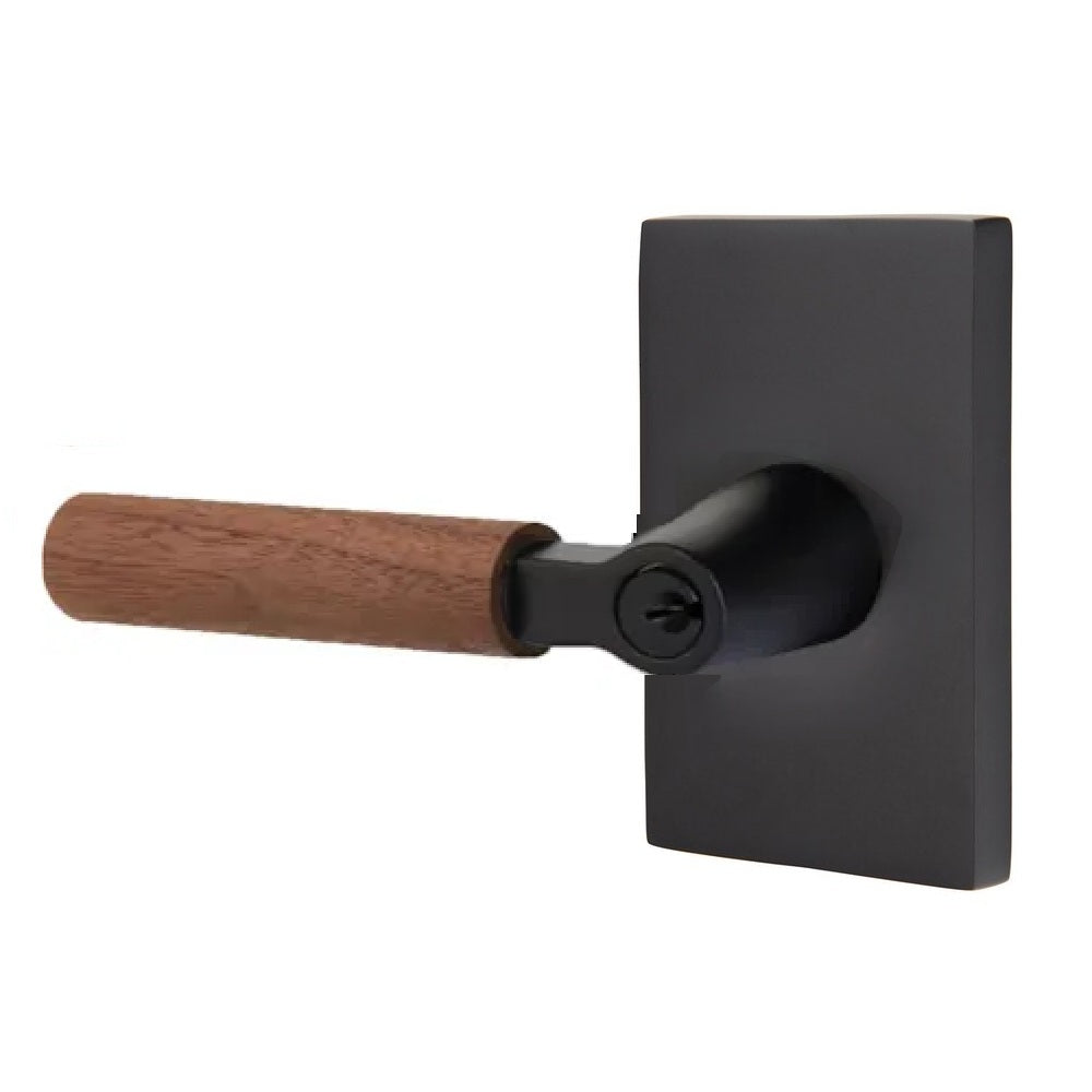 Emtek Select L-Square Dark Walnut Lever with Modern Rectangular Rosette Flat Black