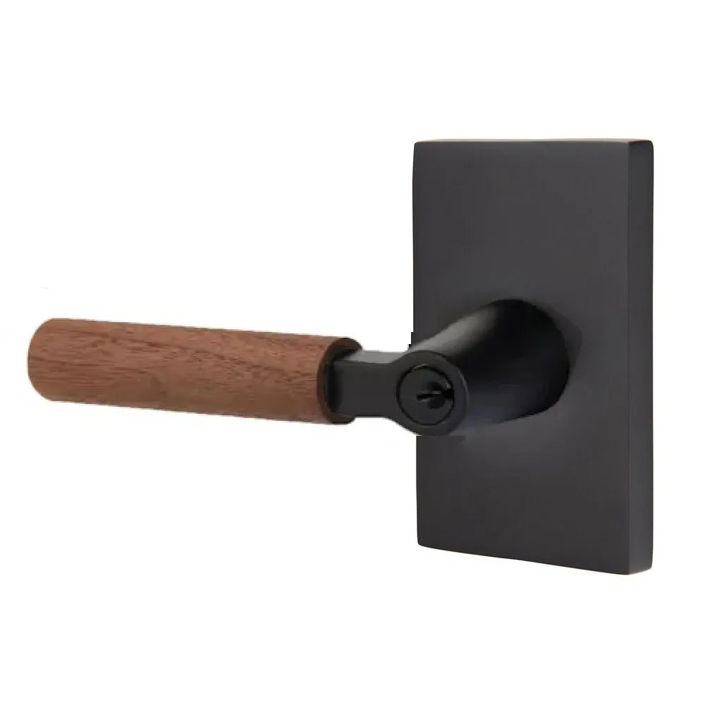 Emtek Select L-Square Dark Walnut Lever with Modern Rectangular Rosette Flat Black