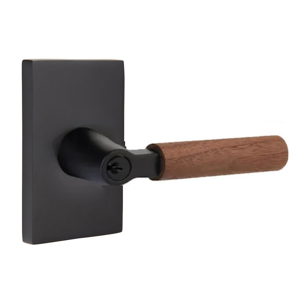 Emtek Select L-Square Dark Walnut Lever with Modern Rectangular Rosette Flat Black