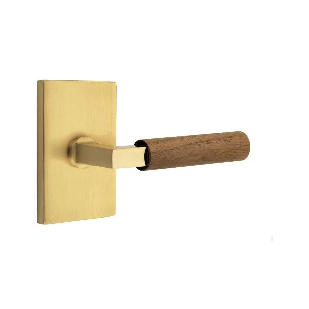 Emtek Select L-Square Dark Walnut Lever with Modern Rectangular Rosette French Antique