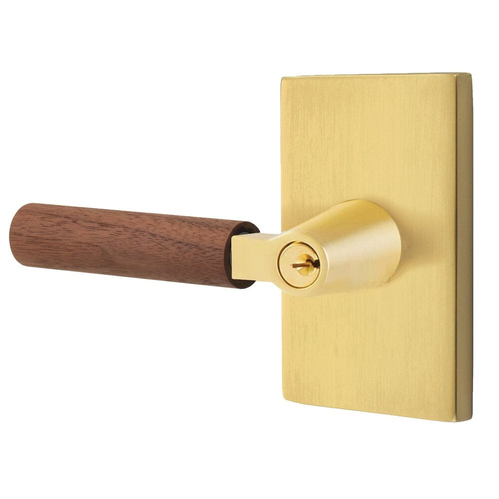 Emtek Select L-Square Dark Walnut Lever with Modern Rectangular Rosette French Antique