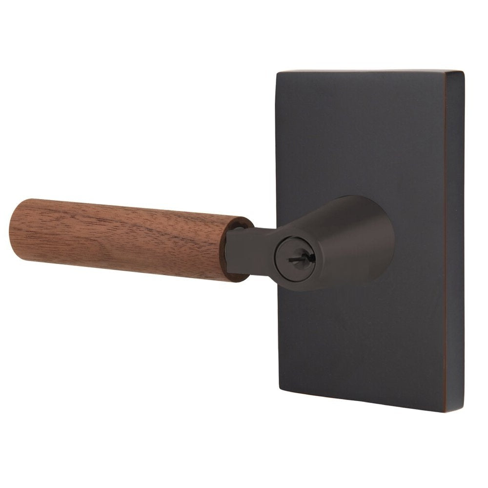 Emtek Select L-Square Dark Walnut Lever with Modern Rectangular Rosette Oil Rubbed Bronze