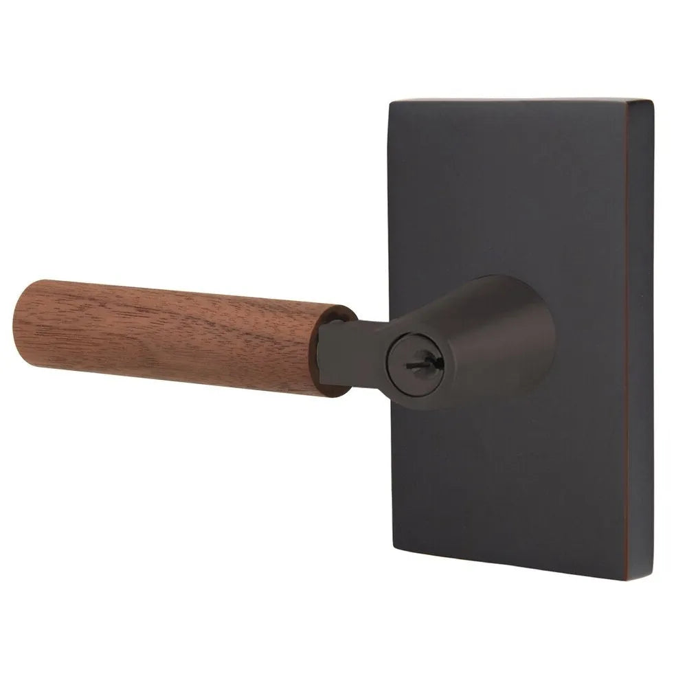 Emtek Select L-Square Dark Walnut Lever with Modern Rectangular Rosette Oil Rubbed Bronze