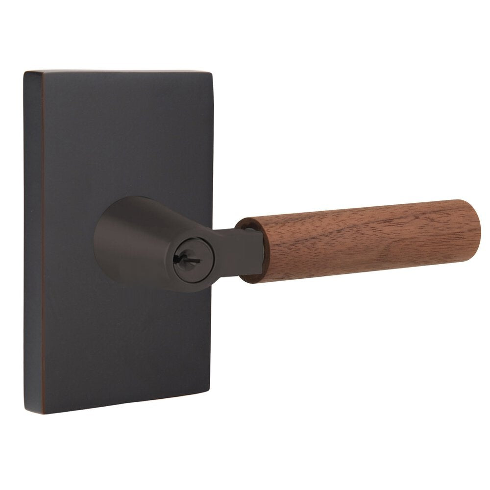 Emtek Select L-Square Dark Walnut Lever with Modern Rectangular Rosette Oil Rubbed Bronze
