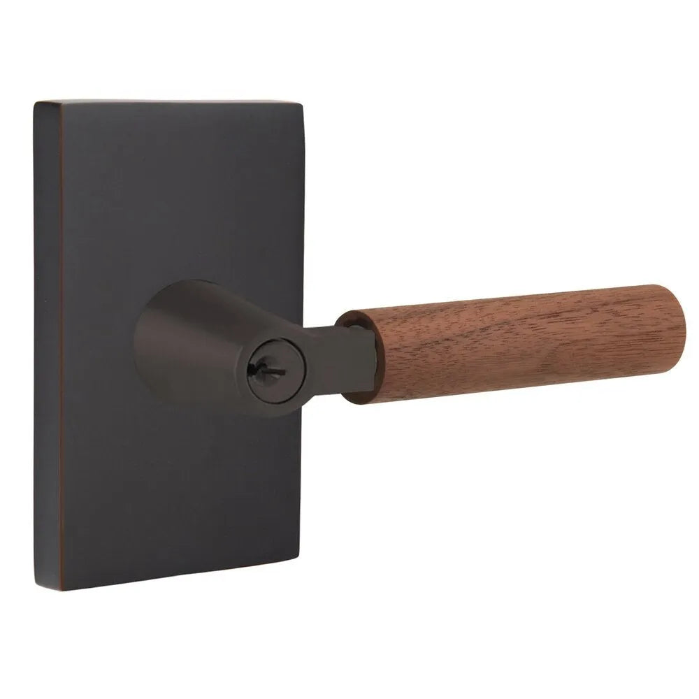 Emtek Select L-Square Dark Walnut Lever with Modern Rectangular Rosette Oil Rubbed Bronze