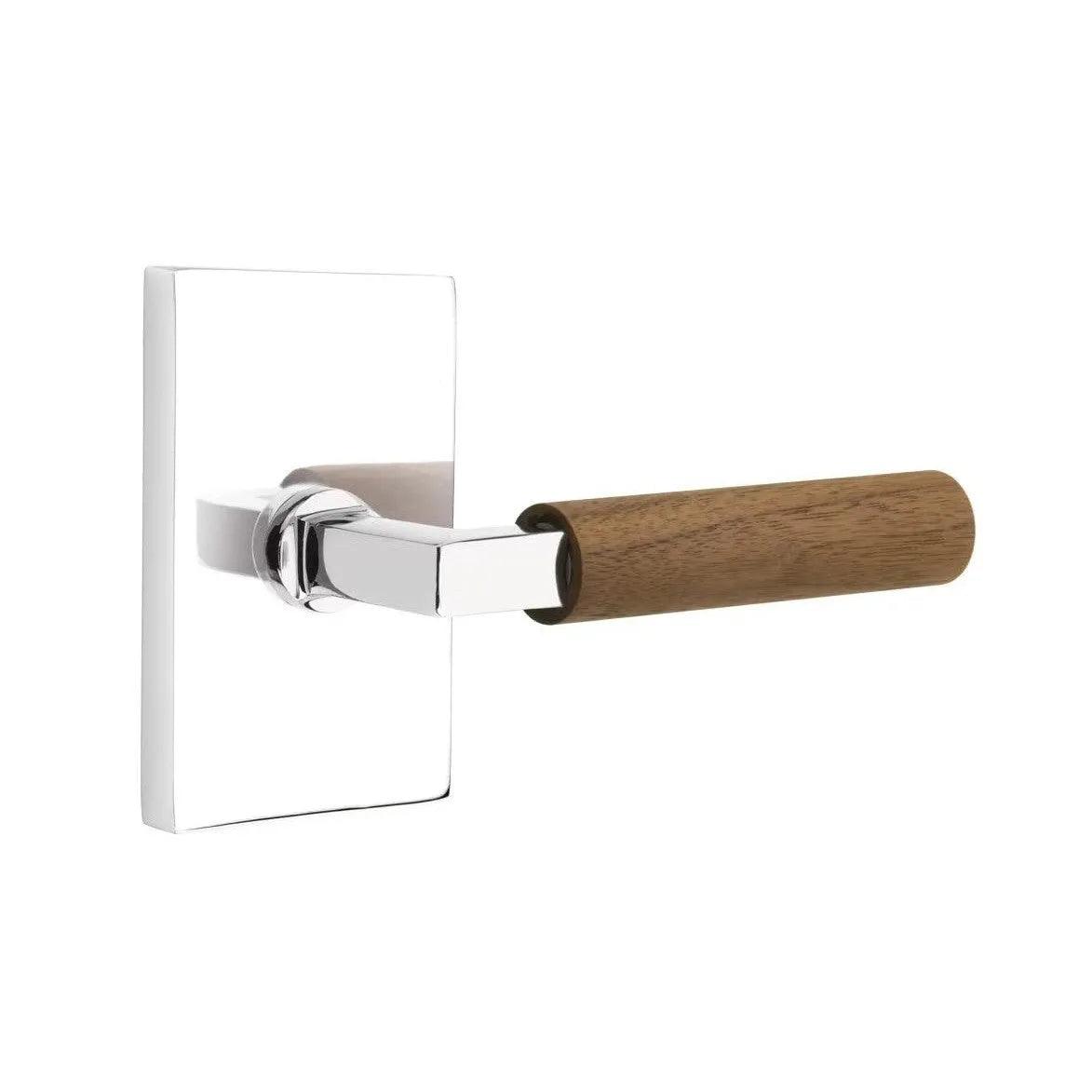 Emtek Select L-Square Dark Walnut Lever with Modern Rectangular Rosette Polished Chrome
