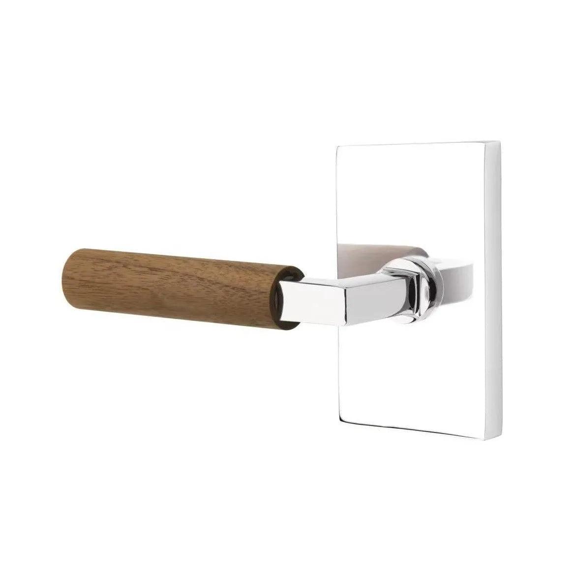 Emtek Select L-Square Dark Walnut Lever with Modern Rectangular Rosette Polished Chrome