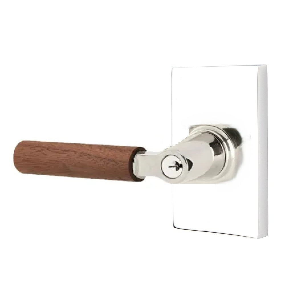 Emtek Select L-Square Dark Walnut Lever with Modern Rectangular Rosette Polished Chrome