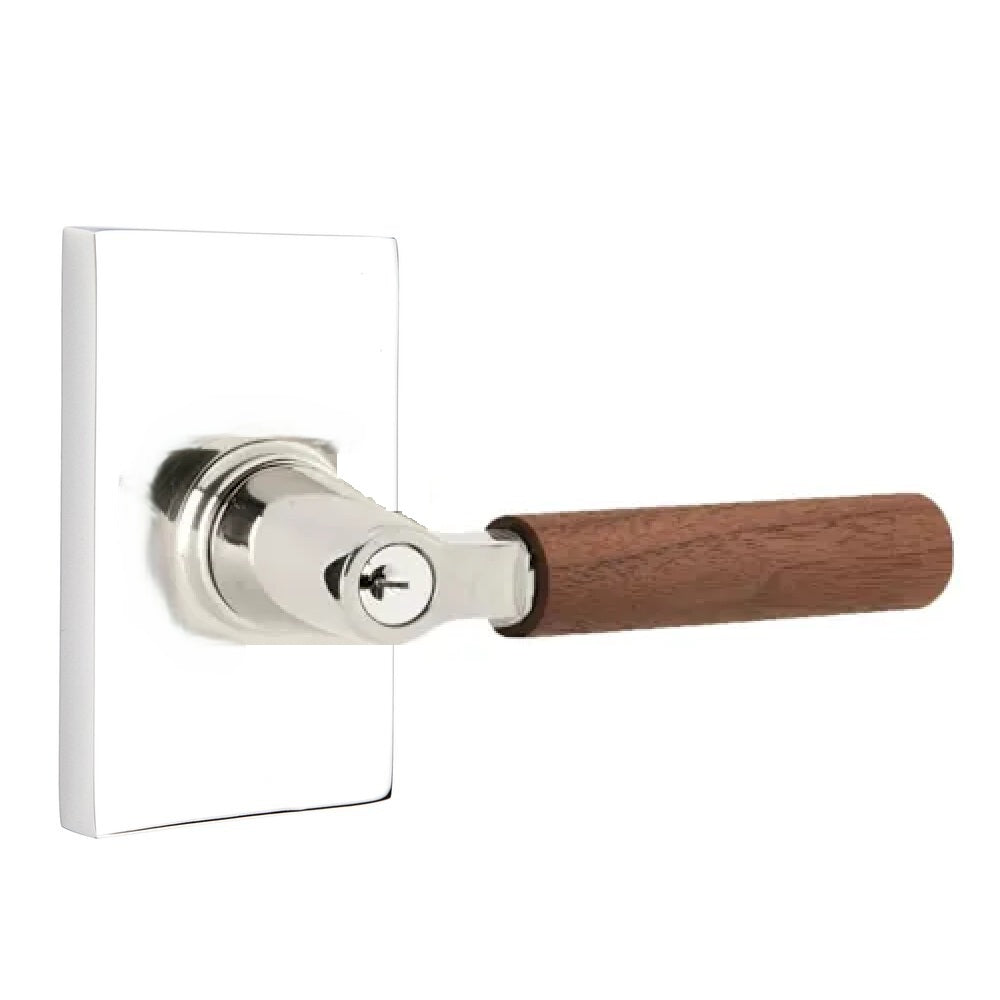 Emtek Select L-Square Dark Walnut Lever with Modern Rectangular Rosette Polished Chrome