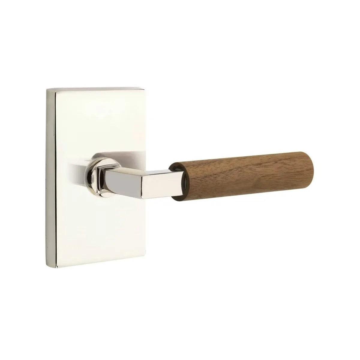 Emtek Select L-Square Dark Walnut Lever with Modern Rectangular Rosette Polished Nickel