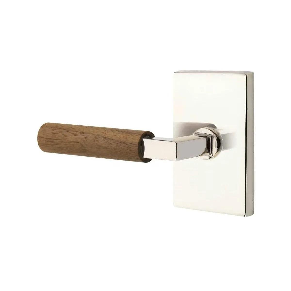 Emtek Select L-Square Dark Walnut Lever with Modern Rectangular Rosette Polished Nickel