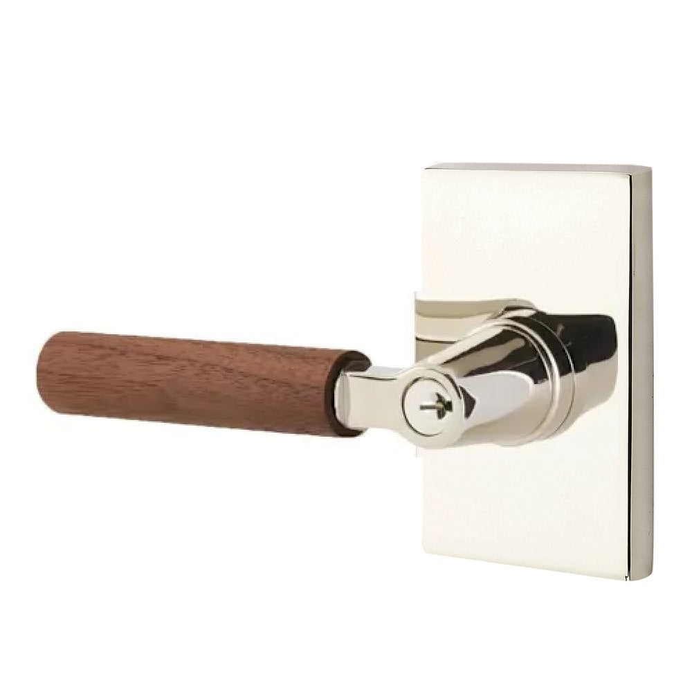 Emtek Select L-Square Dark Walnut Lever with Modern Rectangular Rosette Polished Nickel