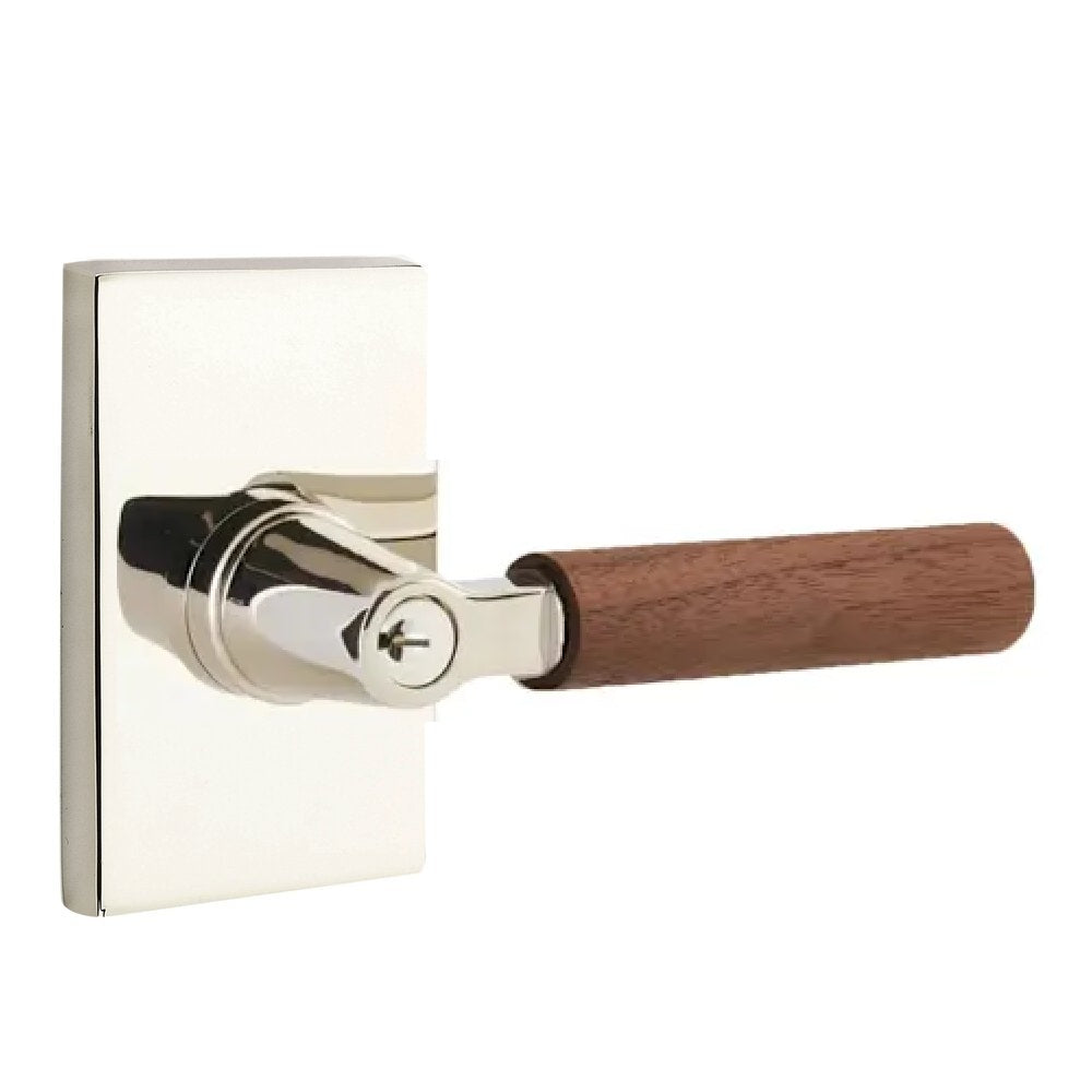 Emtek Select L-Square Dark Walnut Lever with Modern Rectangular Rosette Polished Nickel