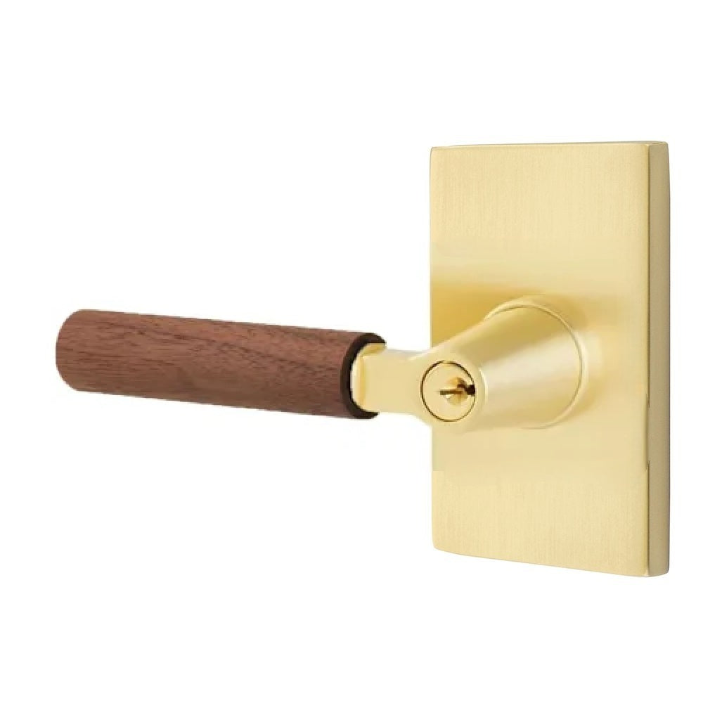 Emtek Select L-Square Dark Walnut Lever with Modern Rectangular Rosette Satin Brass