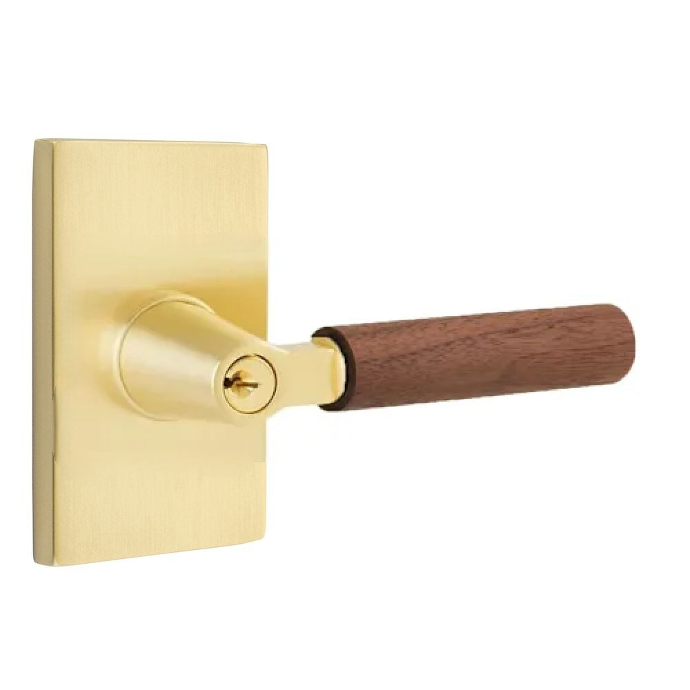 Emtek Select L-Square Dark Walnut Lever with Modern Rectangular Rosette Satin Brass