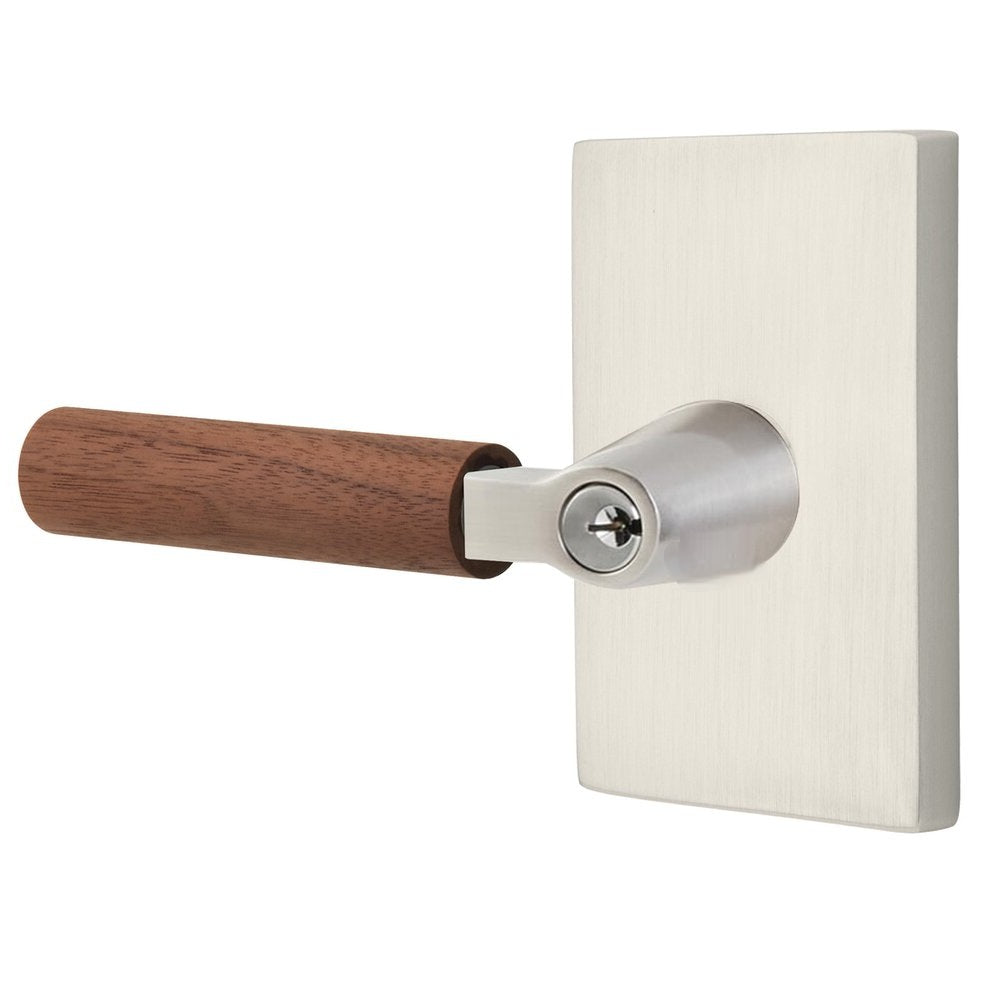 Emtek Select L-Square Dark Walnut Lever with Modern Rectangular Rosette Satin Nickel